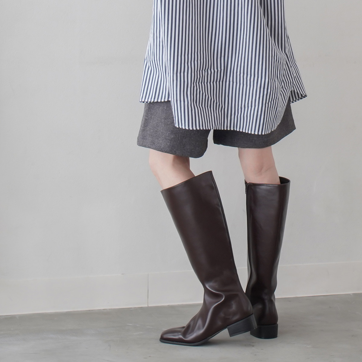 側拉鍊方頭長靴 超好走女鞋