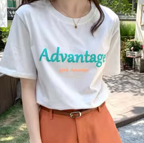 Alphabet casual T-shirt (white one-size)】