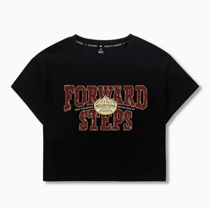 Short-sleeved T-shirt (black Steps Forward S-L size) (Contact customer service to confirm the shipping size after placing an order)】