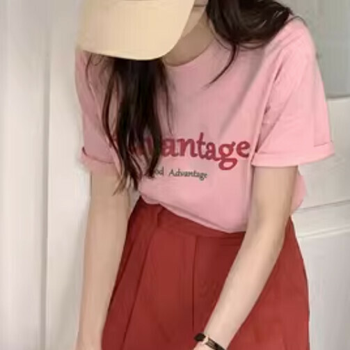 Alphabet casual T-shirt (pink one-size)】