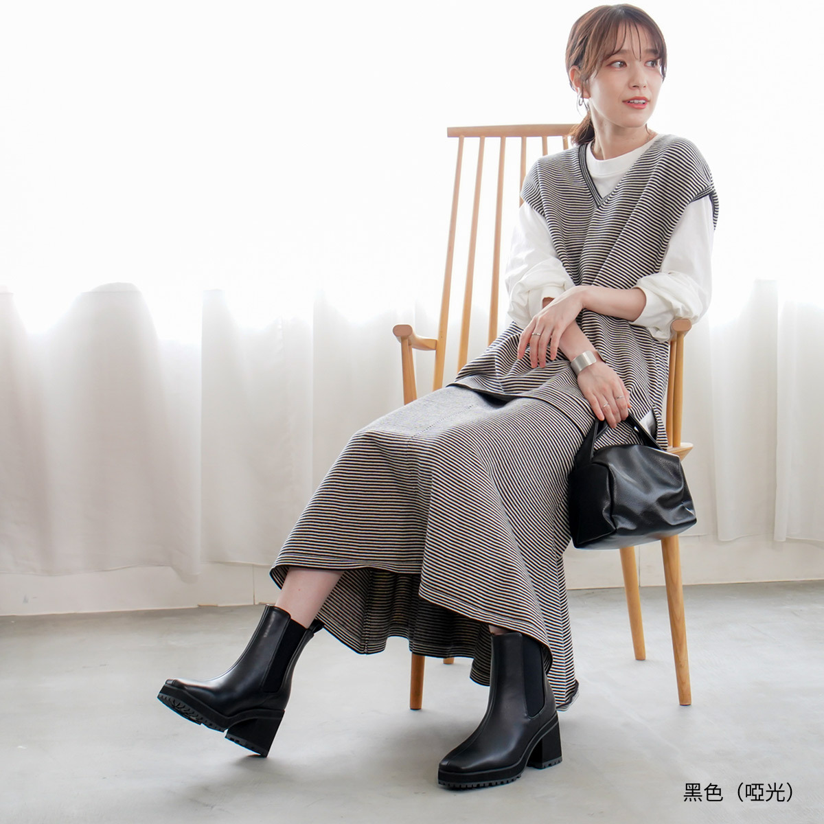 方頭彈性側邊切爾西靴 超好走女鞋