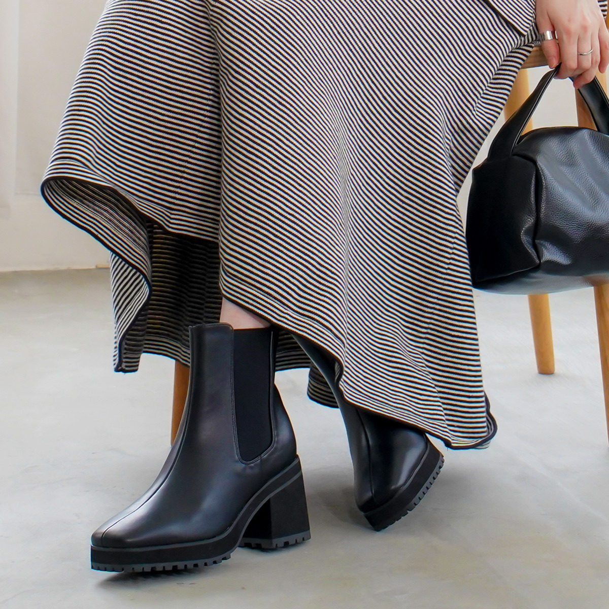 方頭彈性側邊切爾西靴 超好走女鞋