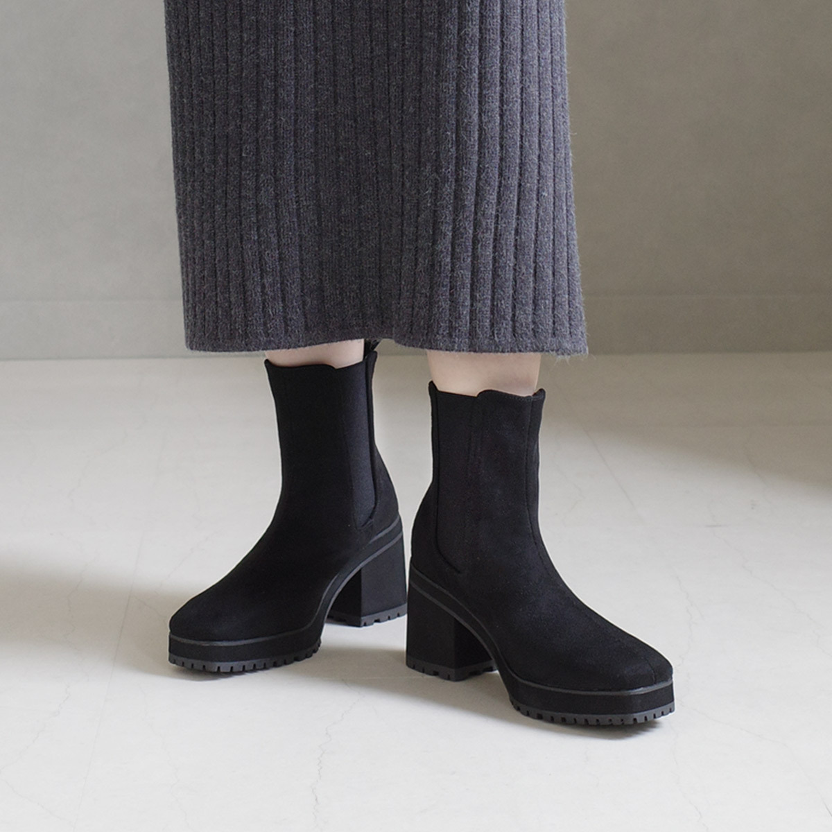 方頭彈性側邊切爾西靴 超好走女鞋