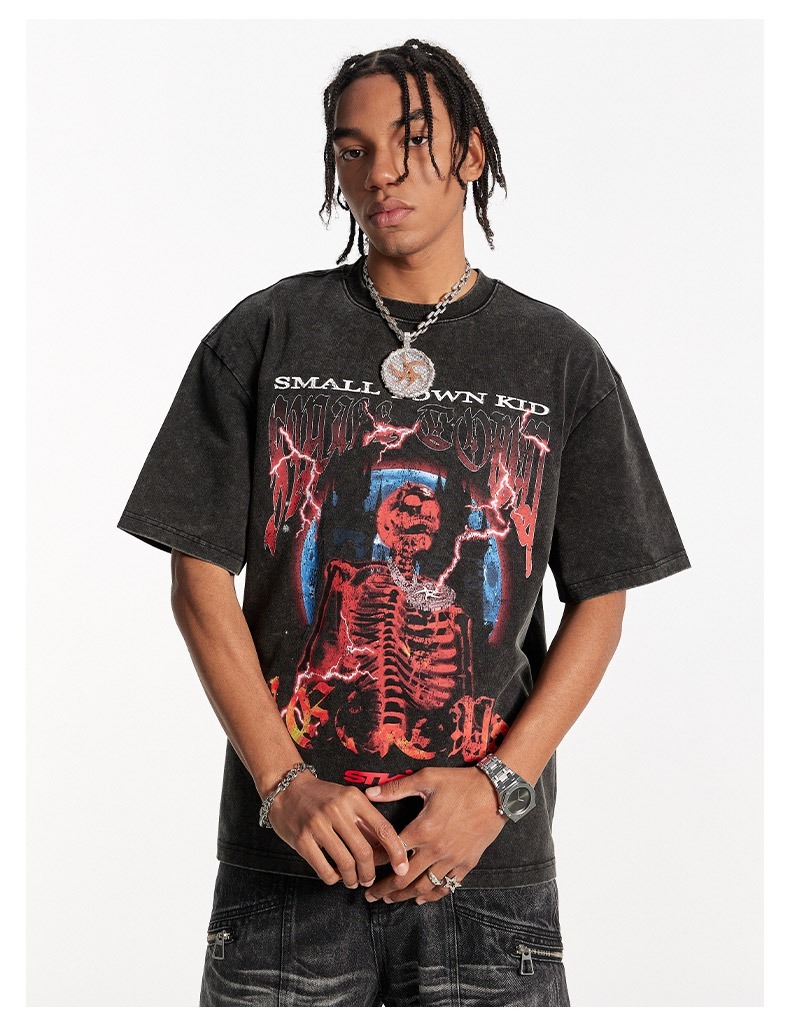 STK SmallTownKid 水洗作舊 骷髏印花 短袖 T恤