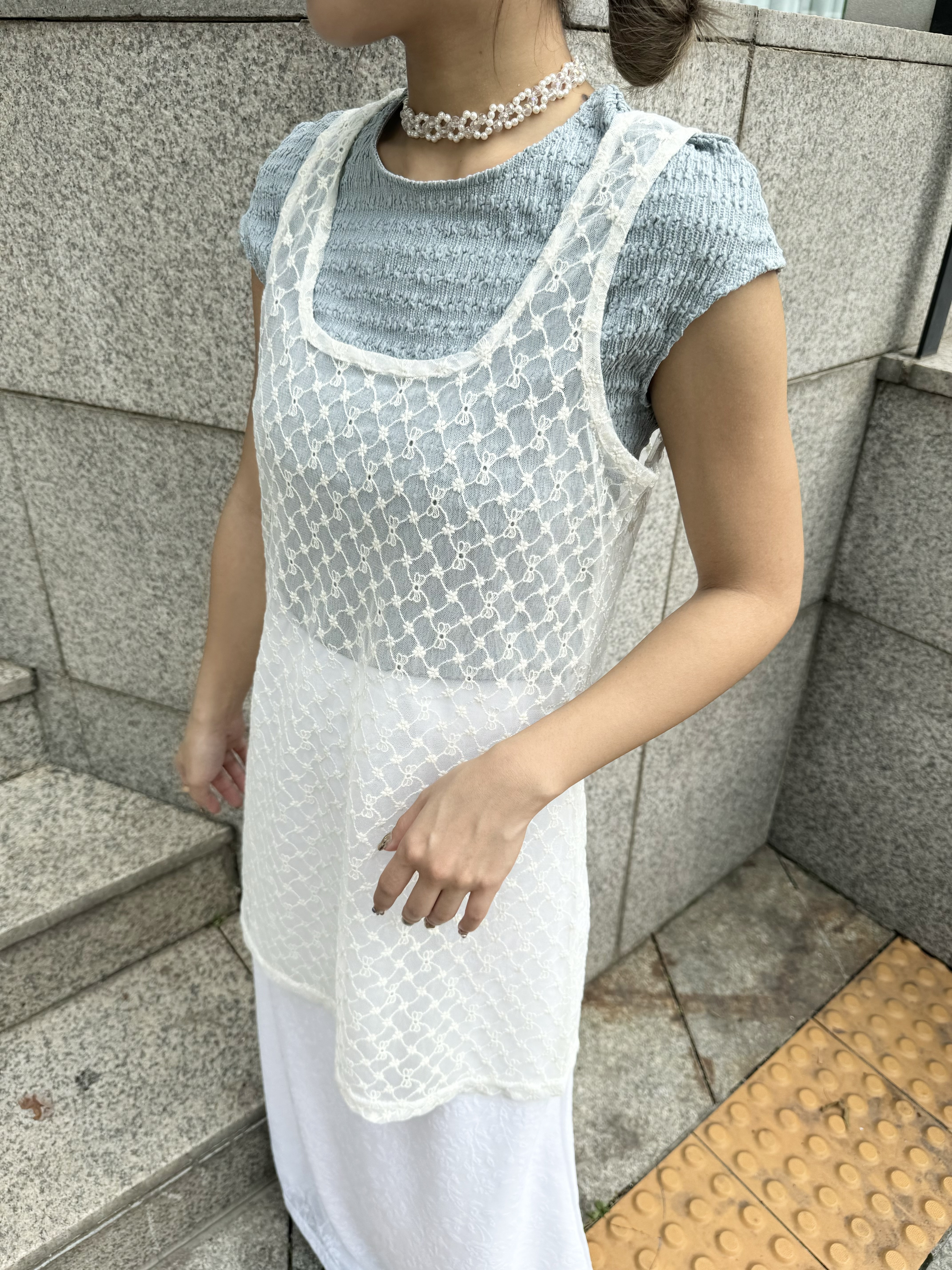 CUTE!小蝴蝶結刺繡短LAYER