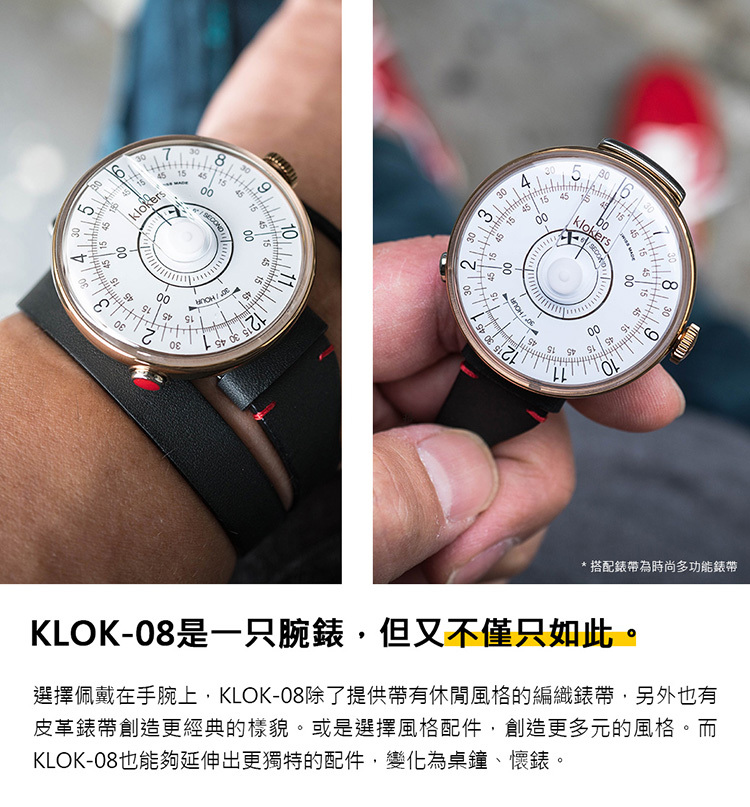 KLOK-08-D1 白軸+細直單圈皮革錶帶