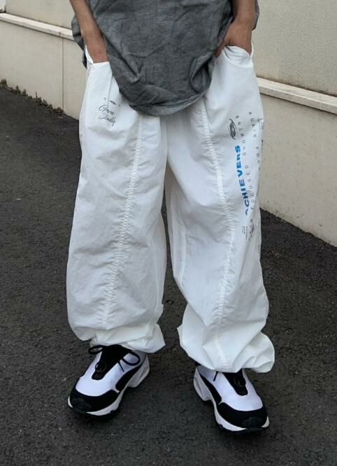 淨色英文字可束腳鬆身褲 GATHER-019P