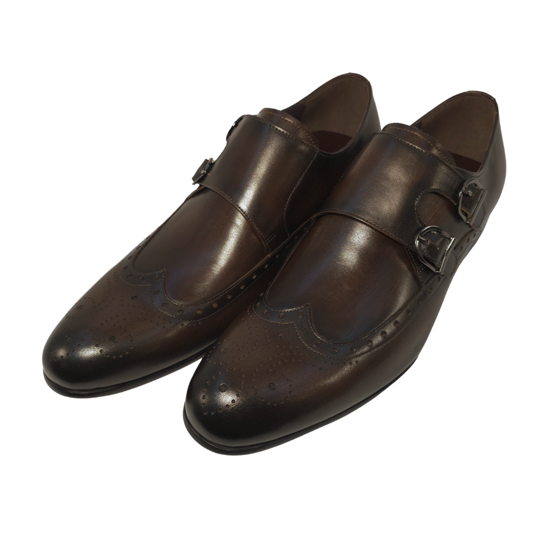 Revic 男裝皮鞋 | OF-3CP | 深啡色翼紋雙扣皮鞋