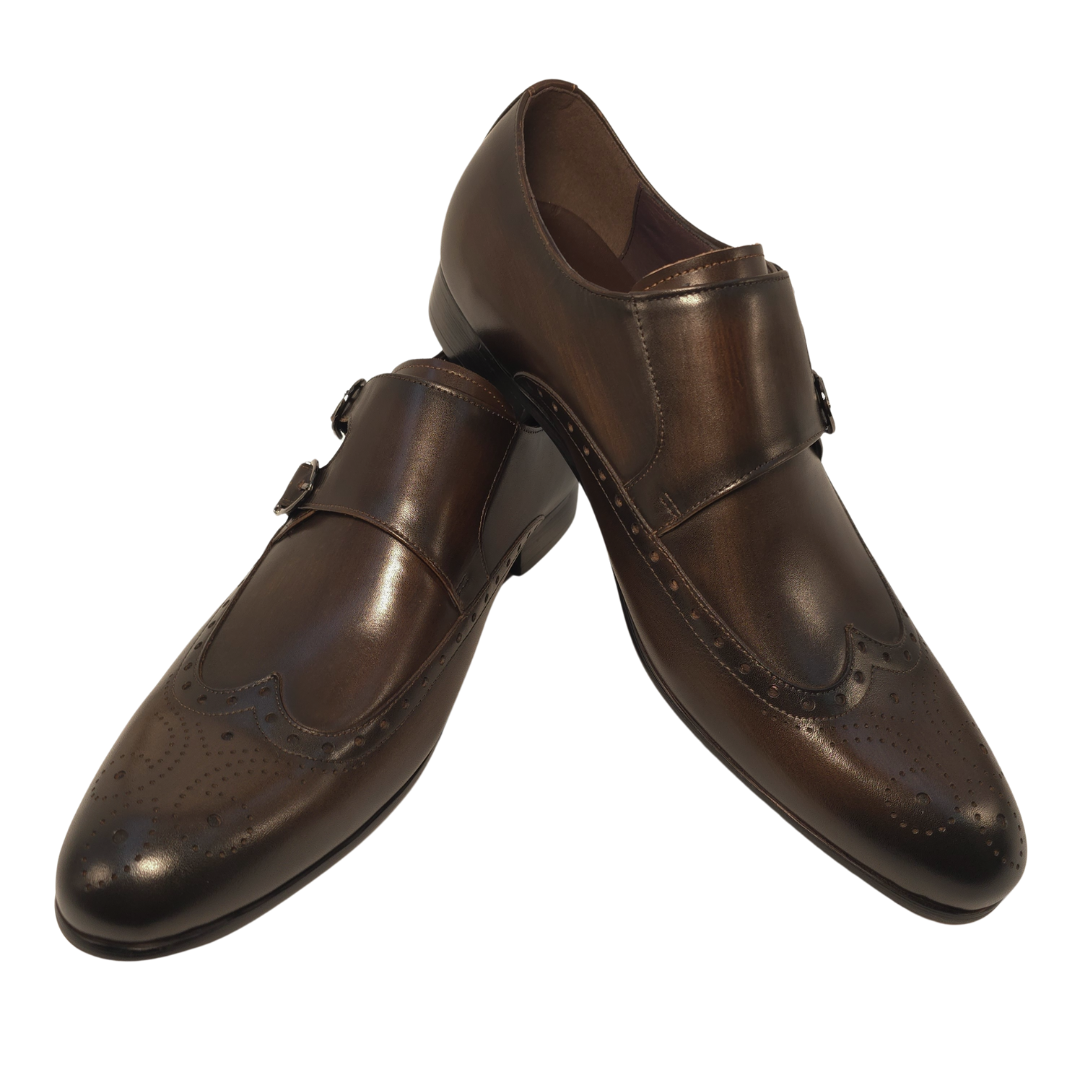 Revic 男裝皮鞋 | OF-3CP | 深啡色翼紋雙扣皮鞋