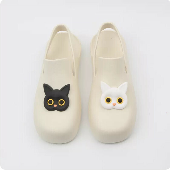 Summer Flat Waterproof Baotou Sandals (0123-5 Black and White Cat with White Bottom) [35-40 Size] [Contact Customer Service to Confirm Shipping Size after Placing an Order]]