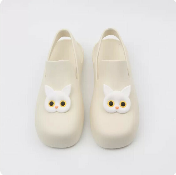 Summer Flat Waterproof Baotou Sandals (0123-5 White Cat with White Bottom) [35-40 Size] [Contact Customer Service to Confirm Shipping Size After Placing an Order]]