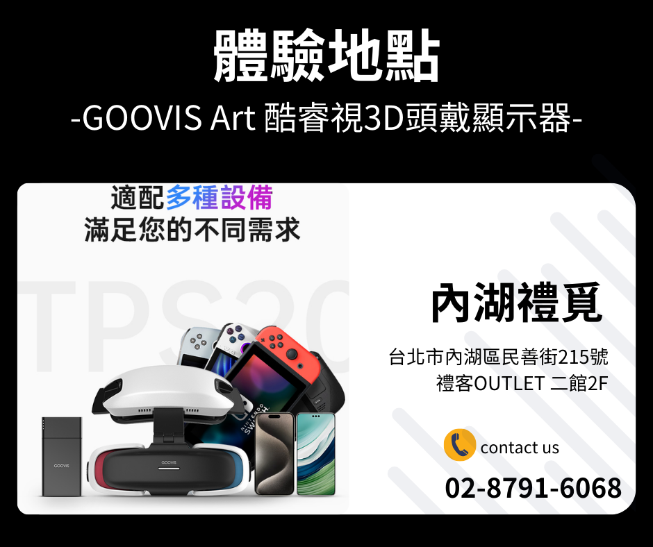 體驗地點 GOOVIS Art 酷睿視3D頭戴顯示器