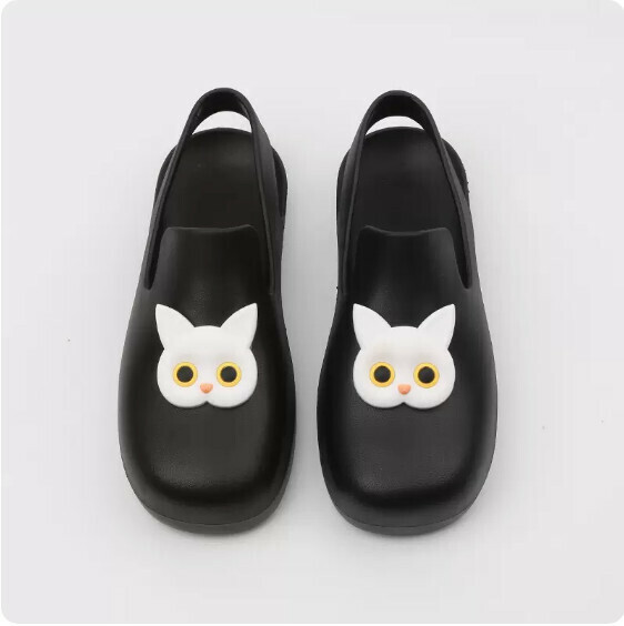 Summer Flat Waterproof Baotou Sandals (0123-5 Black Bottom White Cat) [35-40 Size] [Contact Customer Service to Confirm Shipping Size after Placing an Order]]