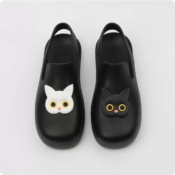 Summer Flat Waterproof Baotou Sandals (0123-5 Black Bottom Black and White Cat) [35-40 Sizes] [Contact Customer Service to Confirm Shipping Size After Placing an Order]]