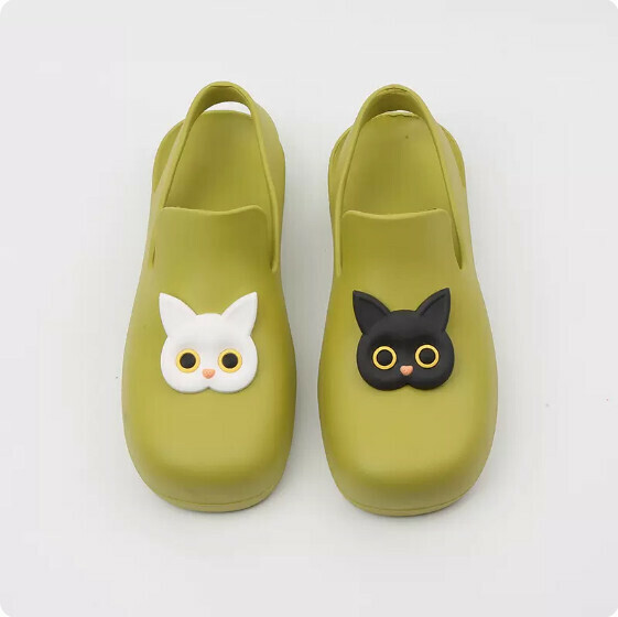 Summer Flat Waterproof Baotou Sandals (0123-5 Black and White Cat with Green Bottom) [35-40 Sizes] [Contact Customer Service to Confirm Shipping Size after Placing an Order]]