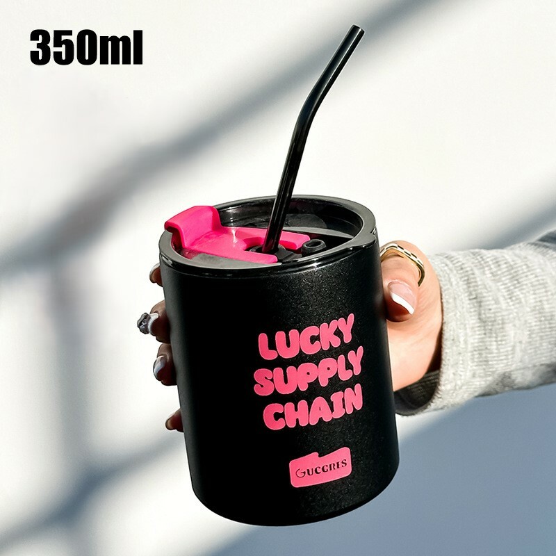 《4423》INS多巴胺大容量不鏽鋼吸管杯350ml/600ml