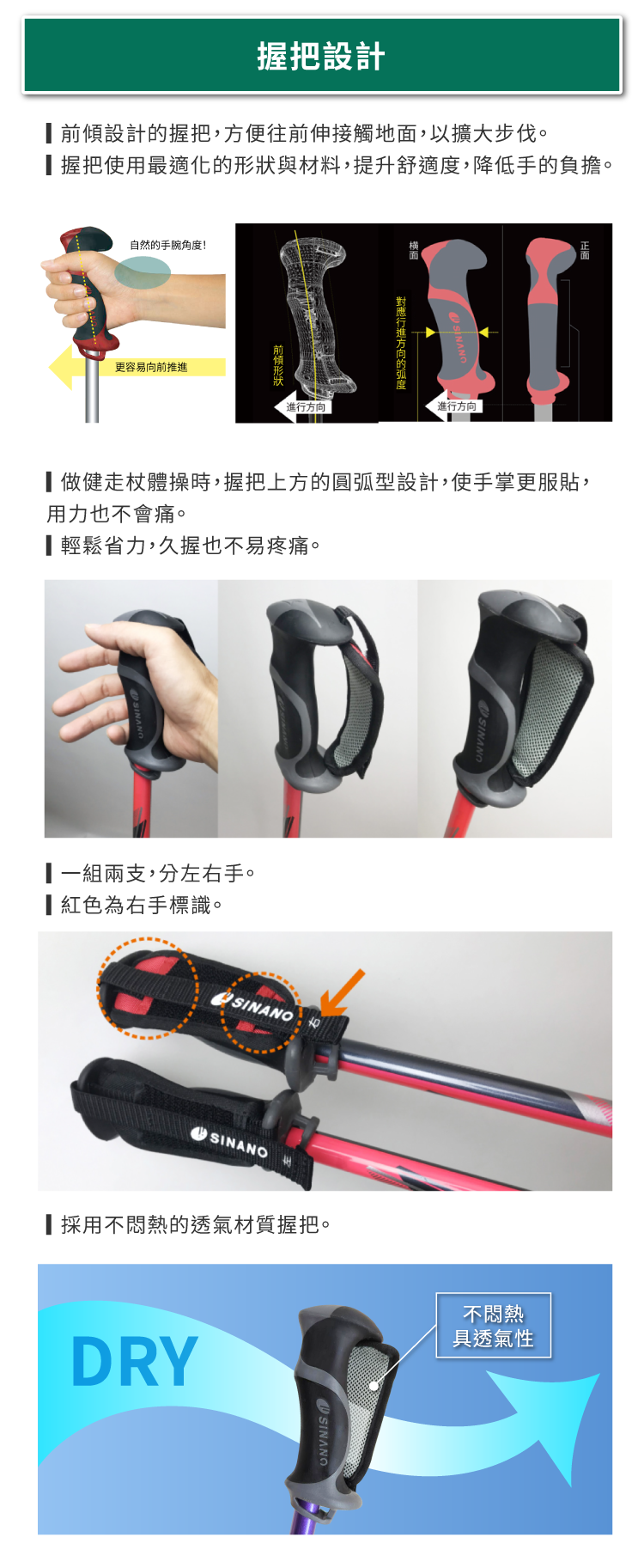 SINANOLaCushion超吸震健走杖的握把設計