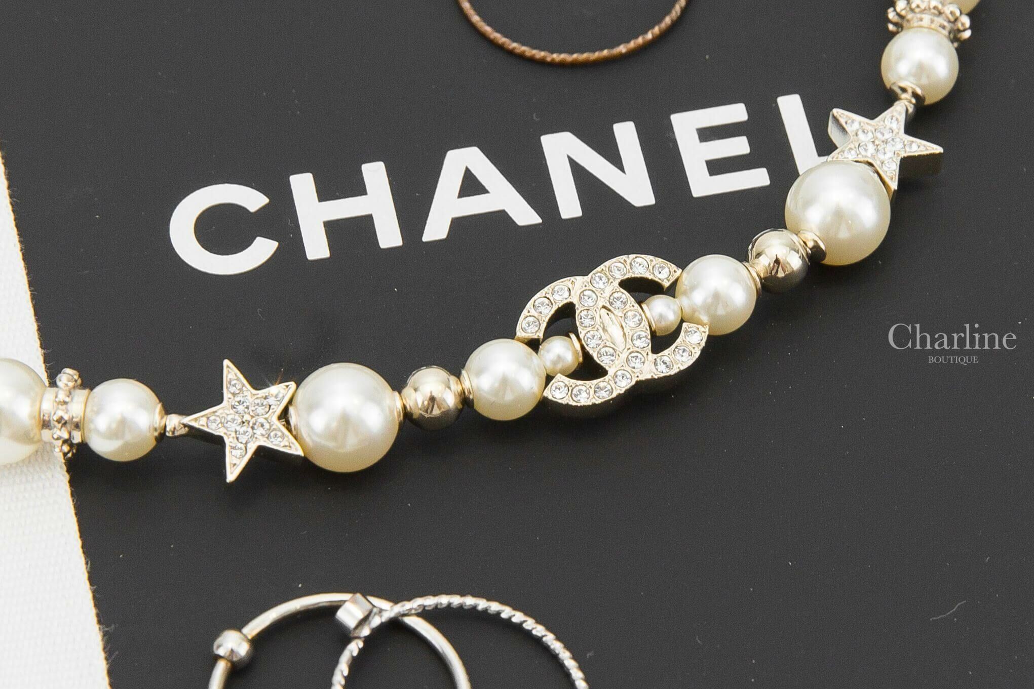 Chanel Necklace 金色水鑽星星大小珍珠水鑽CC項鍊
