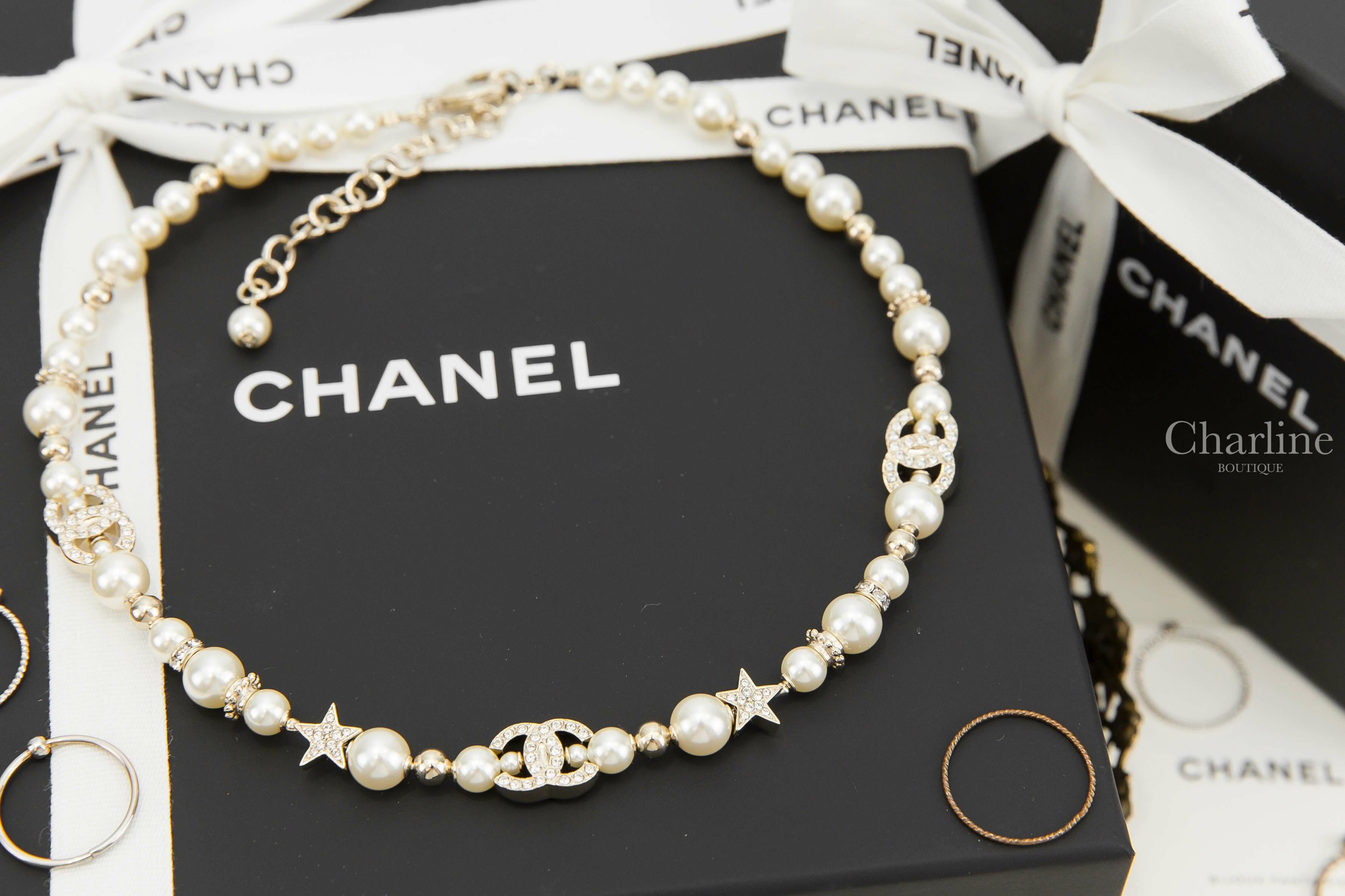 Chanel Necklace 金色水鑽星星大小珍珠水鑽CC項鍊