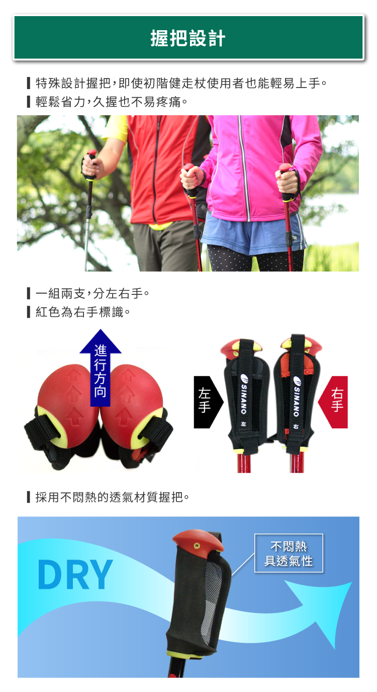 SINANO可收折健走杖的握把設計