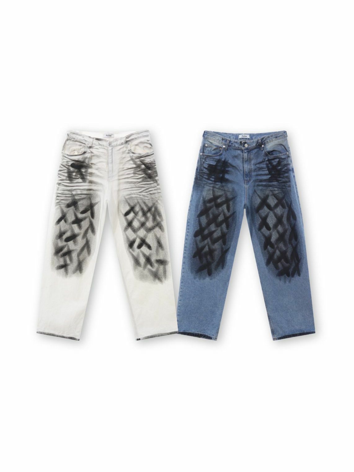 仿污交叉圖案鬆身牛仔褲 PULSE-078P