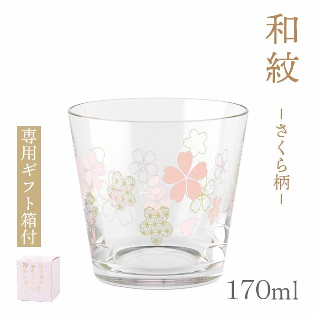 日本製 麻葉紋 櫻花 玻璃 清酒杯 -東洋佐佐木