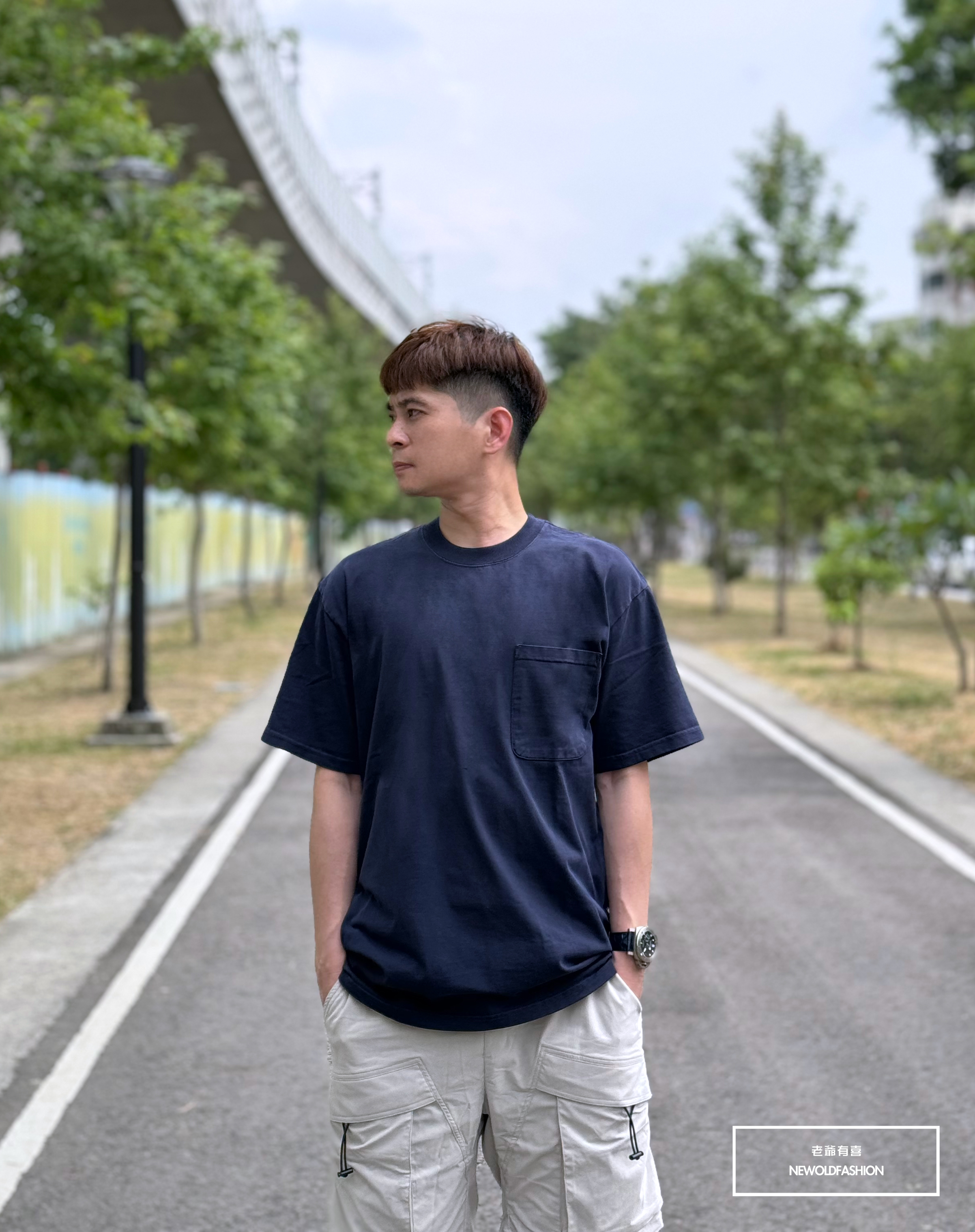 『新品上市』重磅仿舊口袋短T(NOF2405S003)-深藍