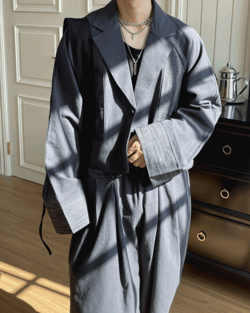 Cera亞麻配色短款西裝外套