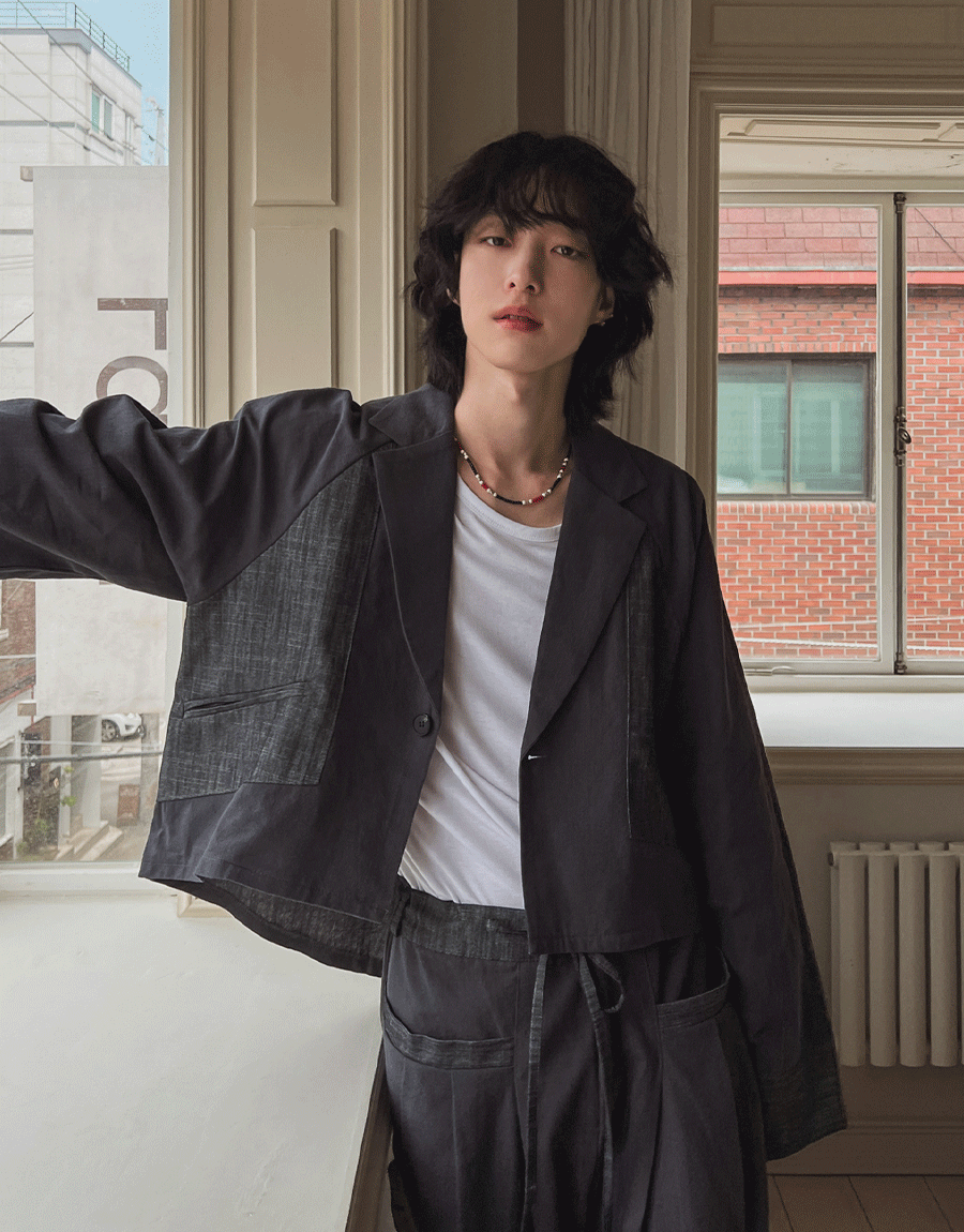 Cera亞麻配色短款西裝外套