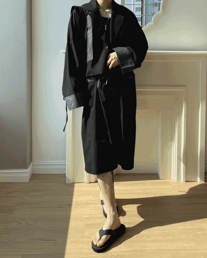 日式亞麻配色寬大短褲