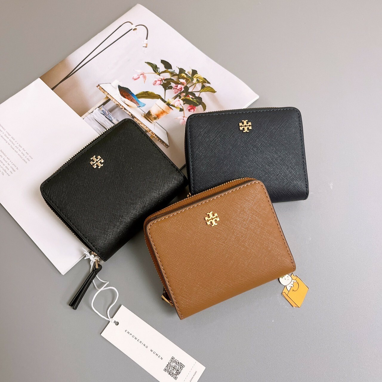 【現貨】Tory burch Emerson 防刮皮革 拉鍊短夾 皮夾 零錢包  TB