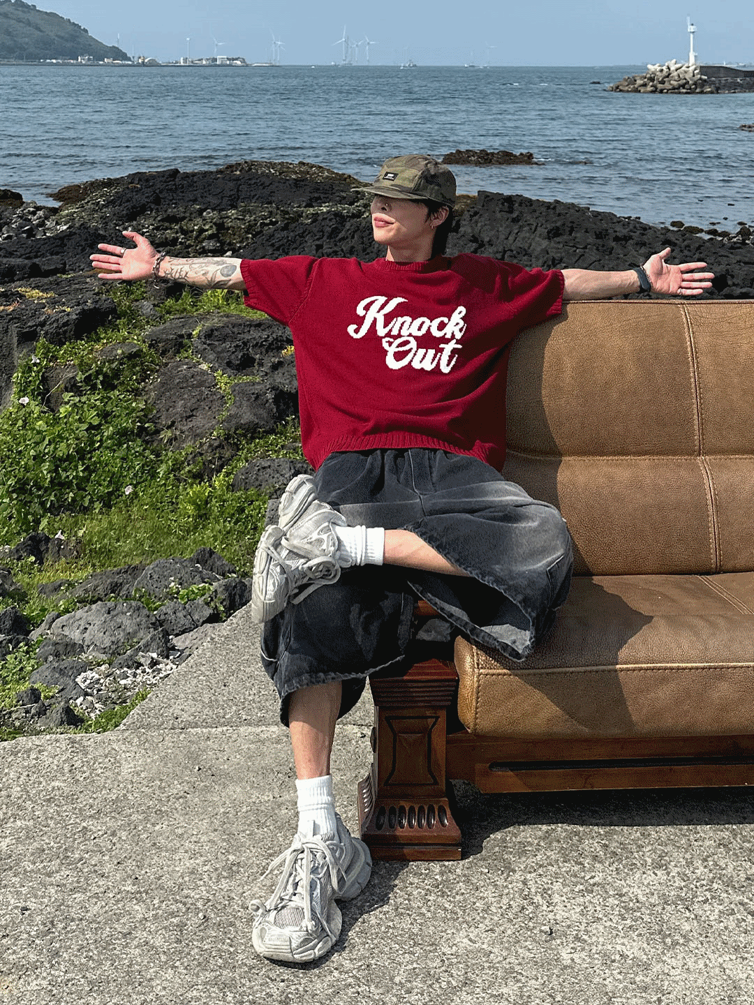 戶外刻字短袖針織衫上衣