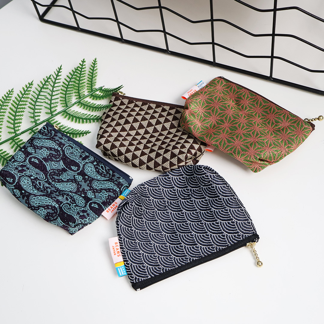 高田織物 × BEAMS JAPAN 刺繡 海浪 刺子 格紋 零錢包 小包 收納 現貨 56-64-0083-389