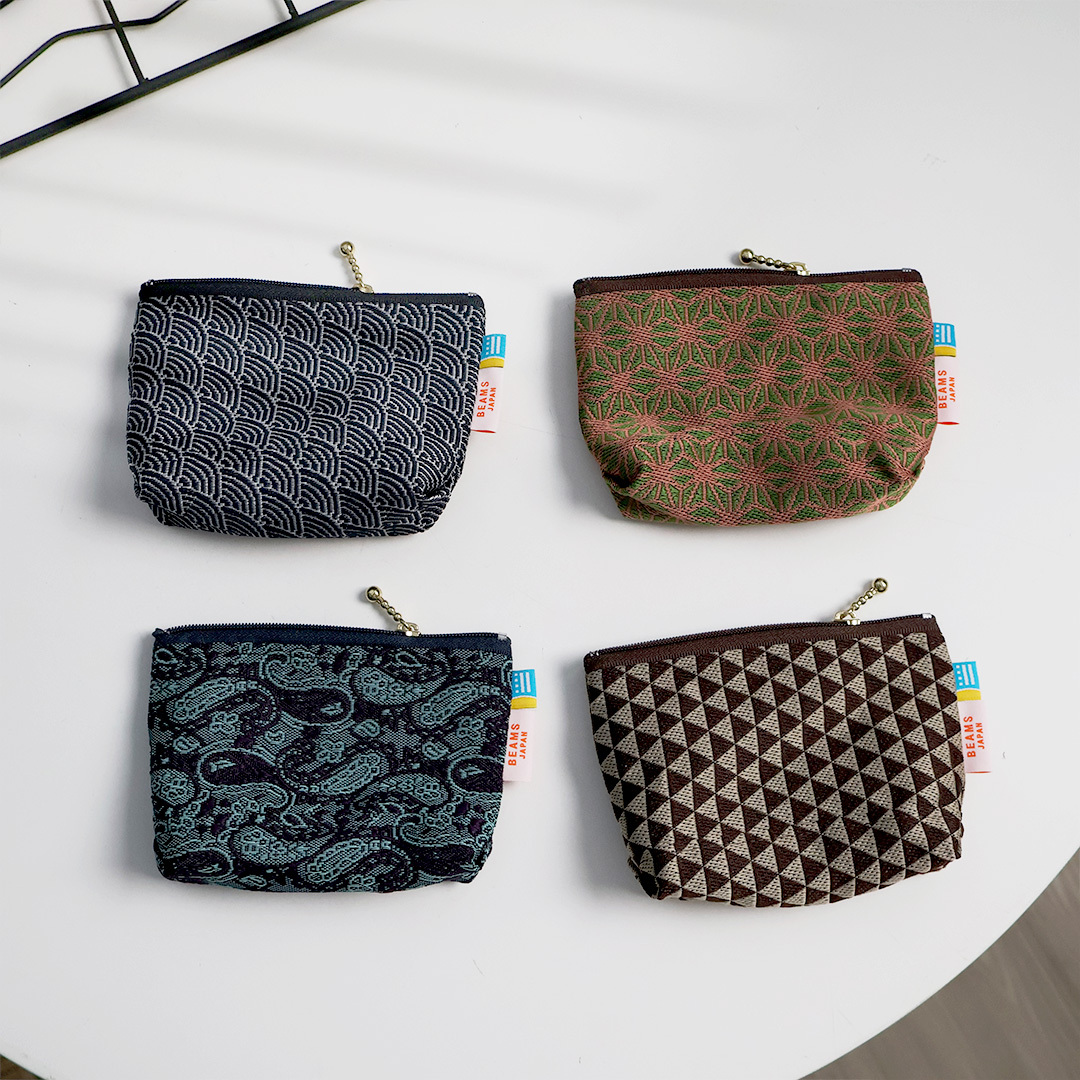 高田織物 × BEAMS JAPAN 刺繡 海浪 刺子 格紋 零錢包 小包 收納 現貨 56-64-0083-389