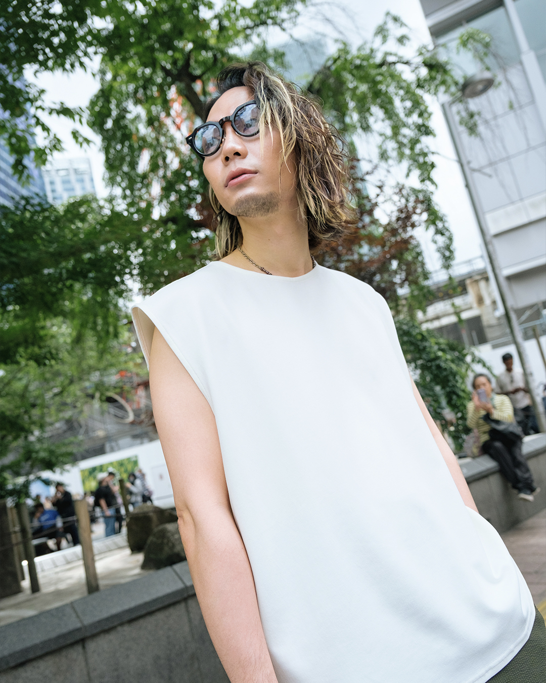 接觸冷感 無袖上衣 下擺前圓弧後方長設計(3way)－乾淨白