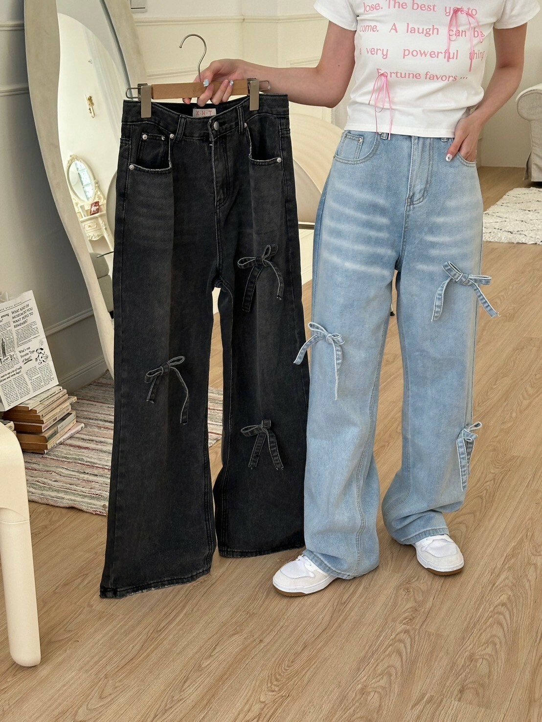 年末出清✧˖°韓女daily📔 立體蝴蝶結牛仔褲 2colors