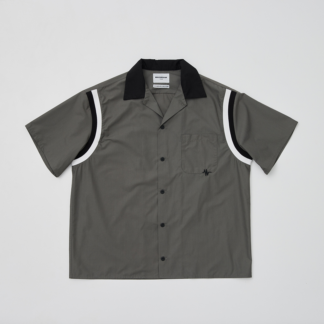 撞色羅紋 貓眼扣 品牌刺繡保齡球襯衫－低調鐵灰