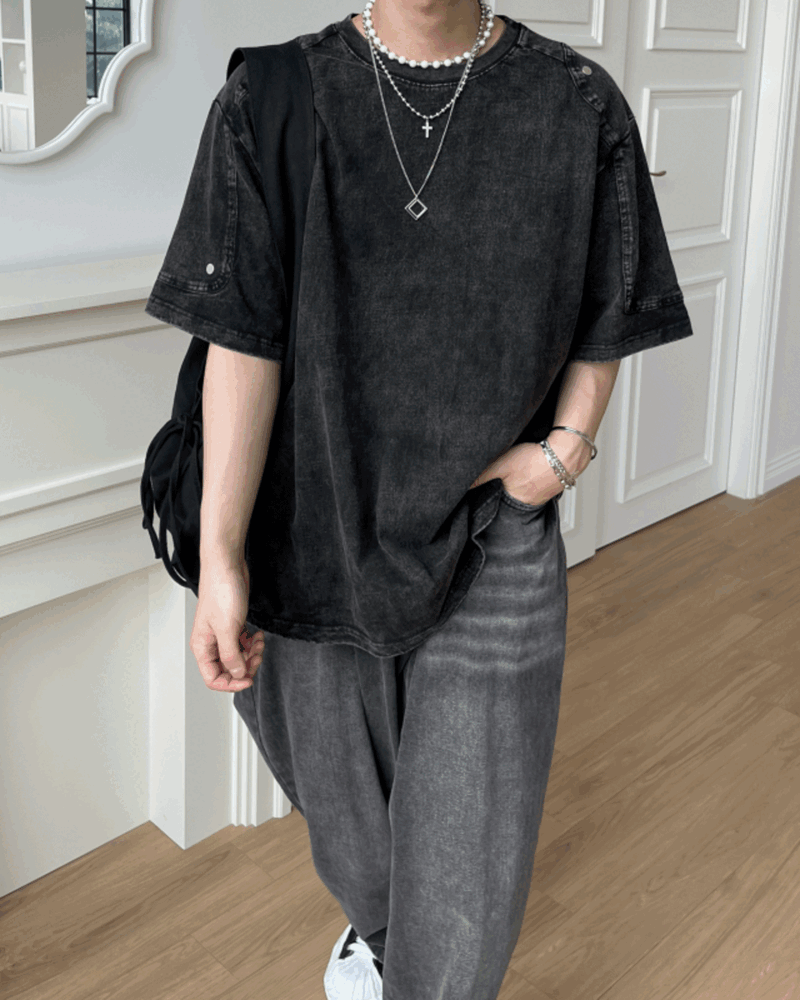 水洗鉚釘短袖T恤