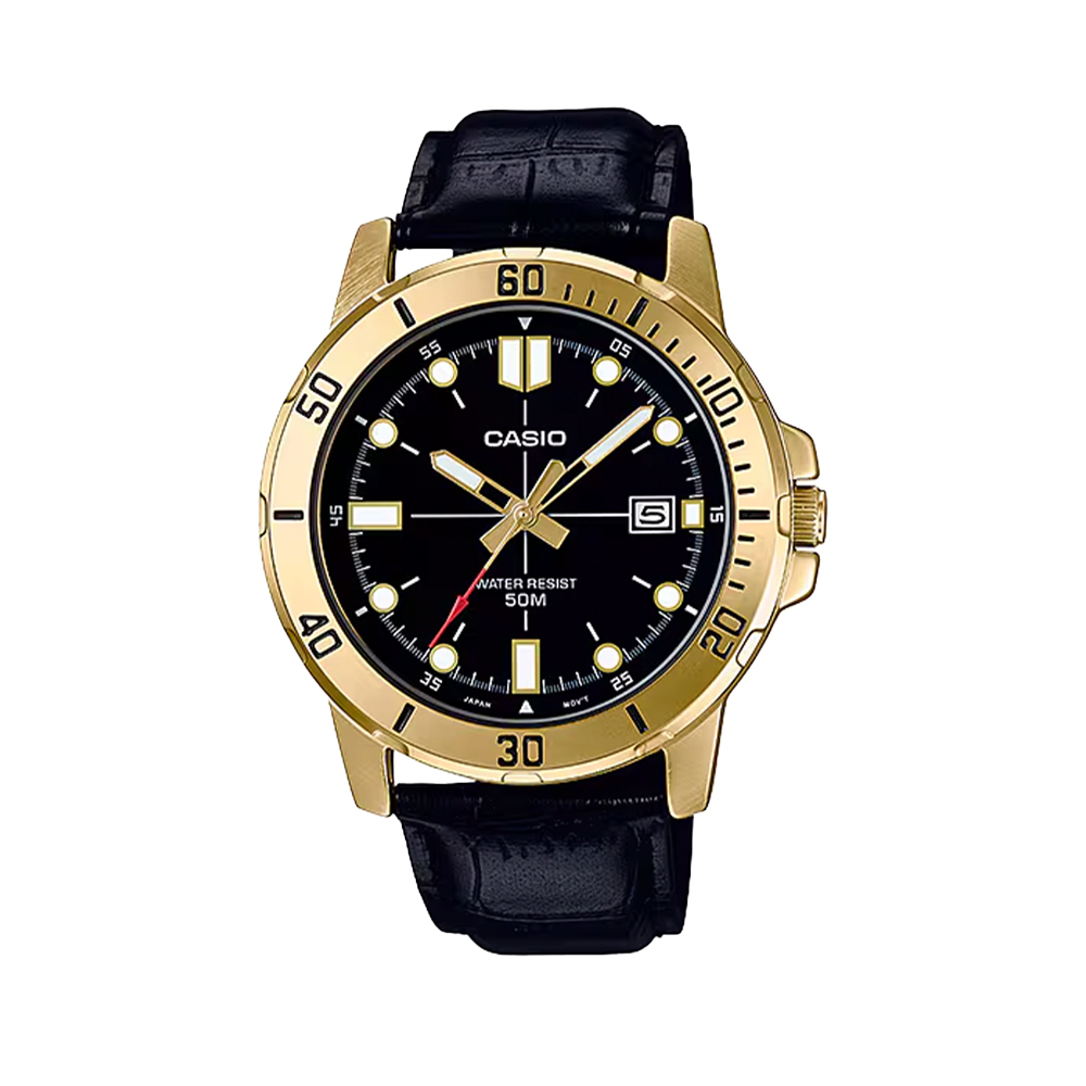 【CASIO 卡西歐】MTP-VD01GL-1E 經典 商務 雙錶圈 夜光 日期顯示 運動型 皮革 指針 手錶