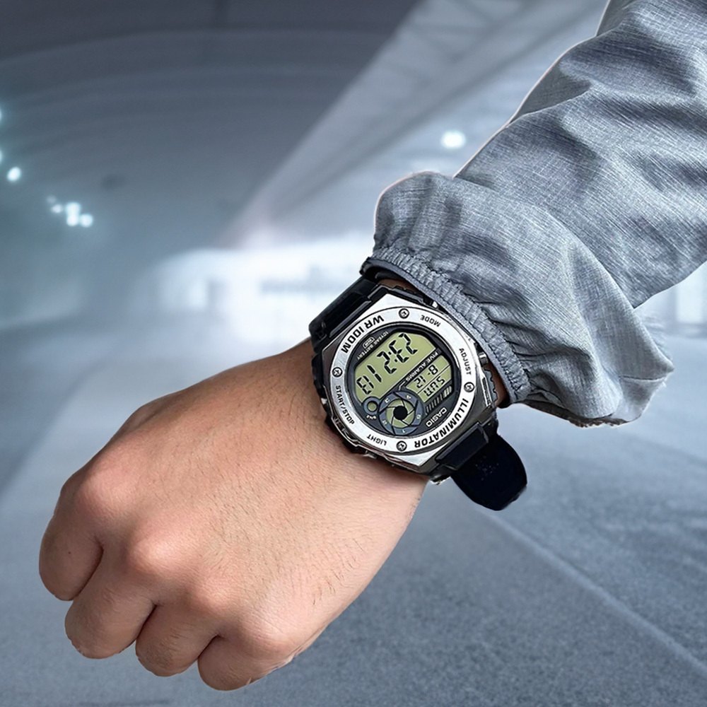 【CASIO 卡西歐】 LED 多功能 重工業 金屬風 休閒運動 男性 電子錶 MWD-100H-9A