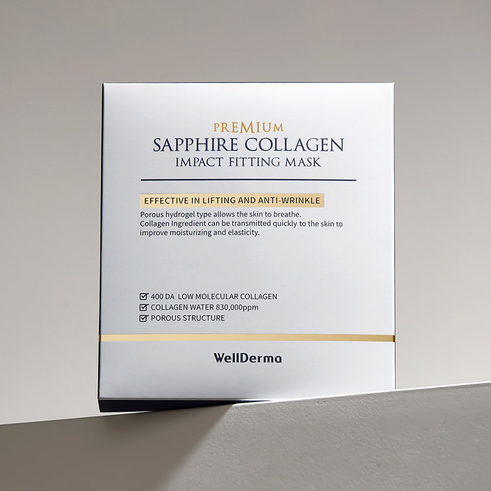 Wellderma 低分子高濃度膠原蛋白凝膠面膜 Premium Sapphire Collagen Impact Fitting Mask 25g*4ea