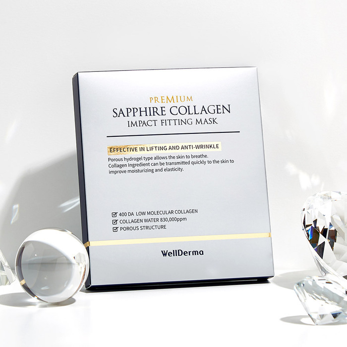 Wellderma 低分子高濃度膠原蛋白凝膠面膜 Premium Sapphire Collagen Impact Fitting Mask 25g*4ea