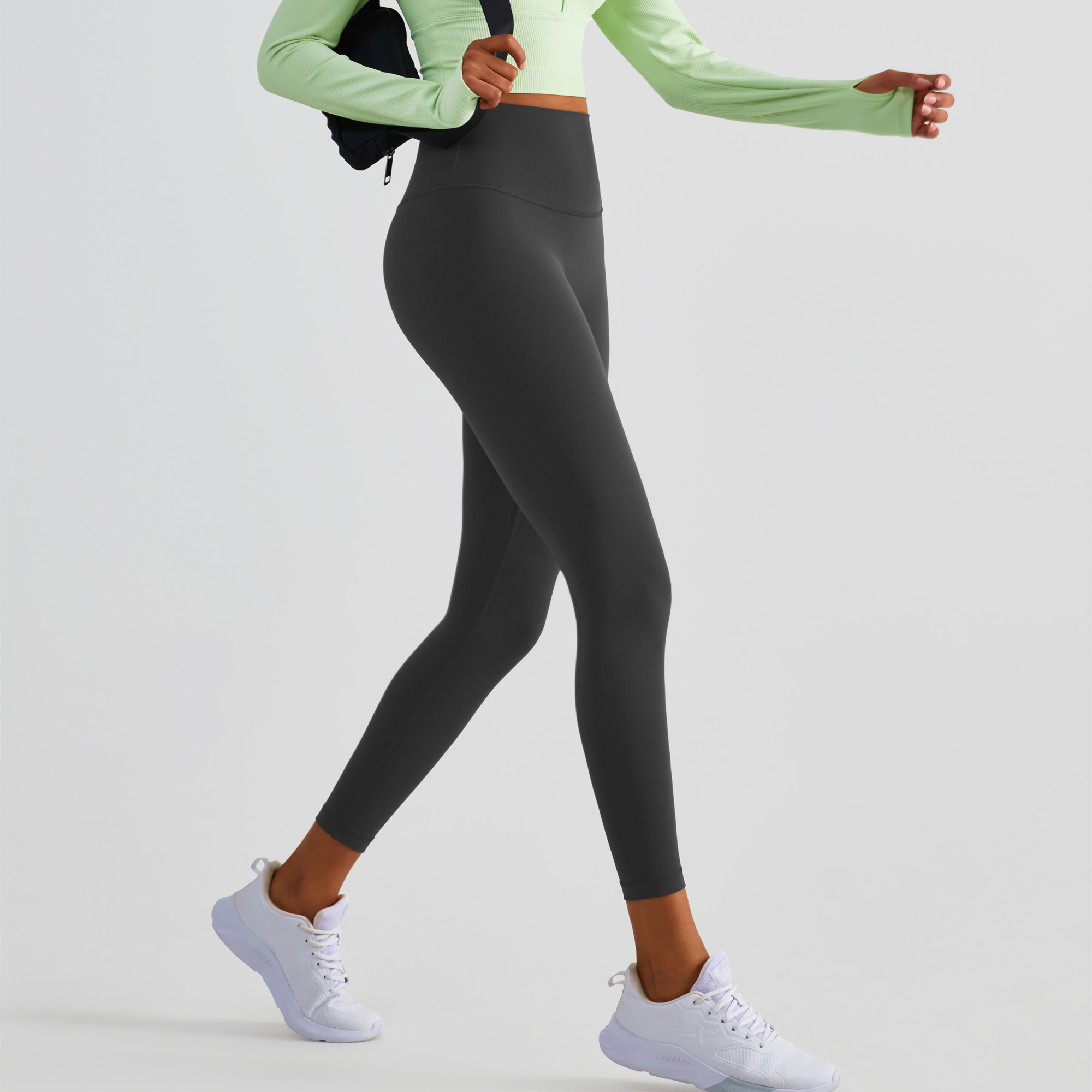 高腰裸感無尷尬線後口袋九分瑜珈/運動/緊身機能褲*