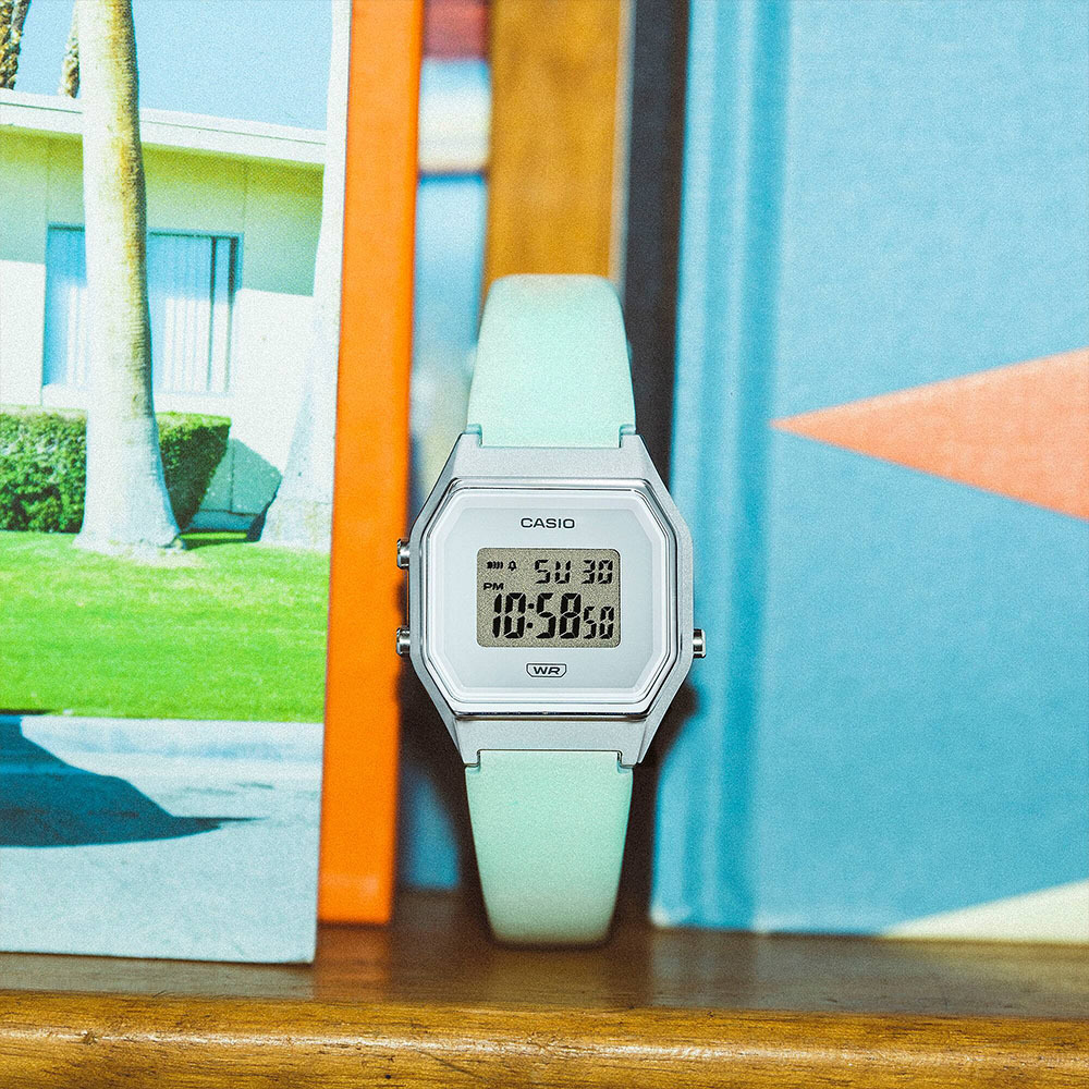 【CASIO 卡西歐】LA-680WEL 復古柔美 霧面粉彩 輕薄時尚青春 靜音 計時碼錶 方形電子錶 手錶