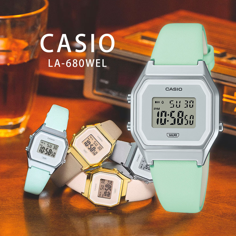 【CASIO 卡西歐】LA-680WEL 復古柔美 霧面粉彩 輕薄時尚青春 靜音 計時碼錶 方形電子錶 手錶