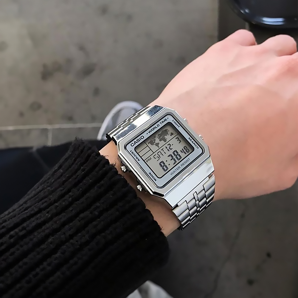 【CASIO 卡西歐】A500WA  A500WGA  懷舊復古 世界地圖 世界時間 自動日曆 倒計時 靜音 電子錶 手錶