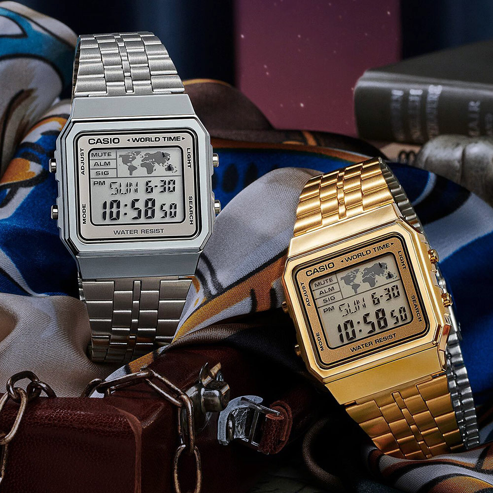 【CASIO 卡西歐】A500WA  A500WGA  懷舊復古 世界地圖 世界時間 自動日曆 倒計時 靜音 電子錶 手錶