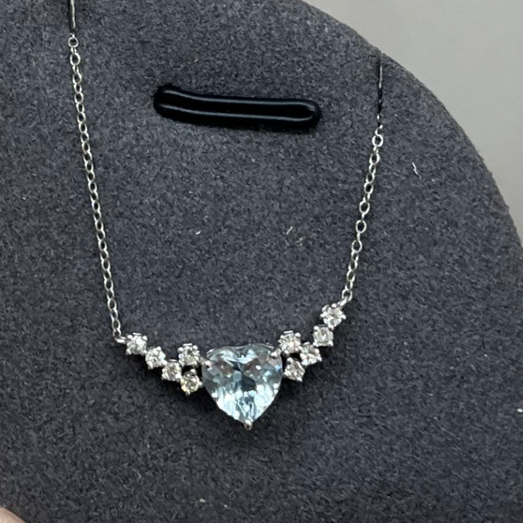 2024JUN 心形海藍寶拼鑽石頸鏈18KW