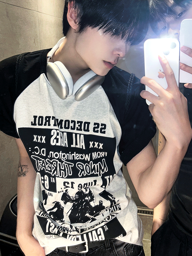 黑暗落肩短袖T恤