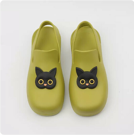 Summer Flat Waterproof Baotou Sandals (0123-5 Black Cat with Green Bottom) [35-40 Sizes] [Contact Customer Service to Confirm Shipping Size After Placing an Order]]